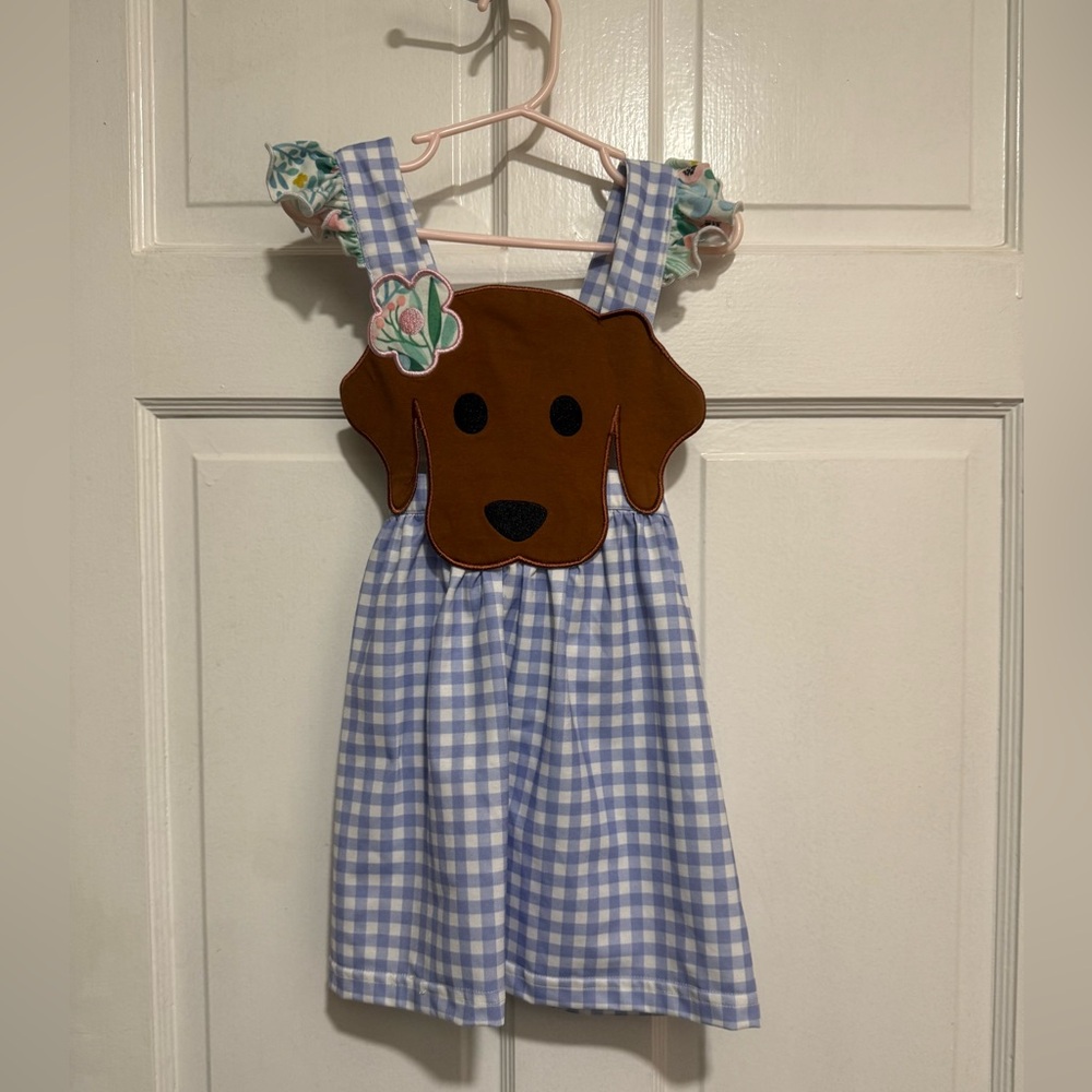 Brown Dog Girls Summer Dress Appliqué Embroidered Jumper Chocolate Lab Spring